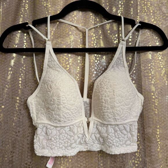 PINK Victorias Secret Ivory Burnout Velvet Lightly Lined Strappy Bralette Small - Picture 1 of 8